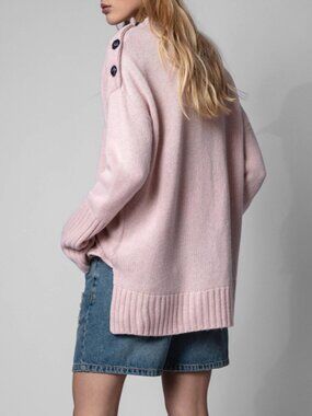 NWT $698 Zadig & Voltaire Malta Light Pink Button Detail Cashmere Knit Sweater S